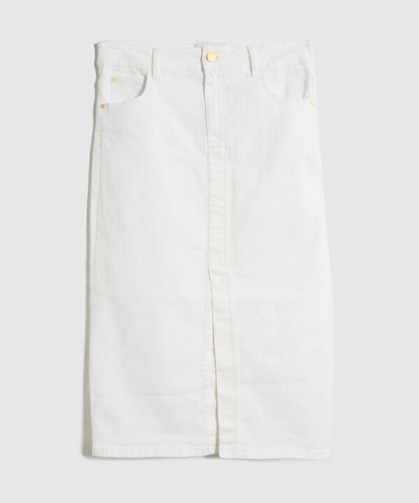 Falda Midi en Denim con Abertura Frontal para Mujer image number null