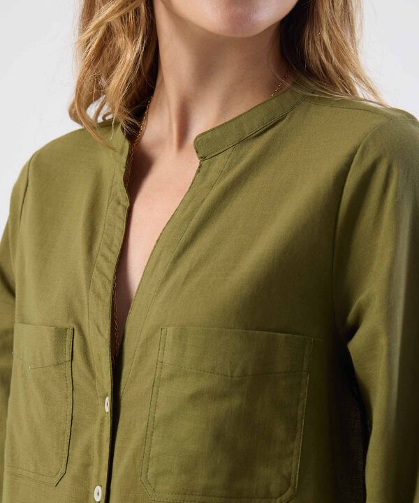 Blusa Mujer Bolsillos Frontales Manga Larga image number null