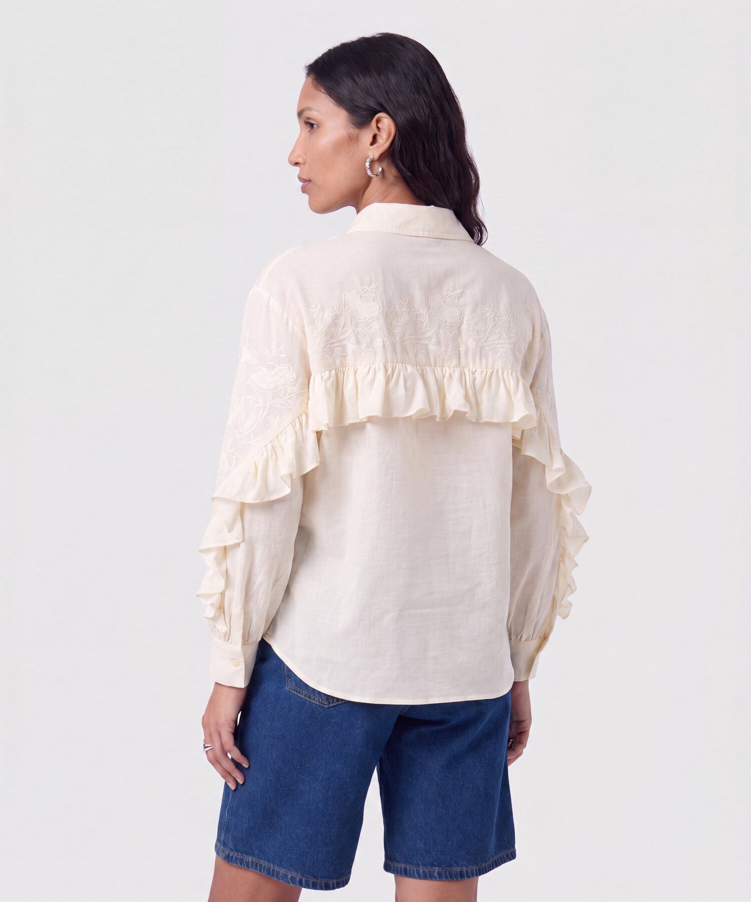 Camisa De Mangas Con Olanes Para Mujer