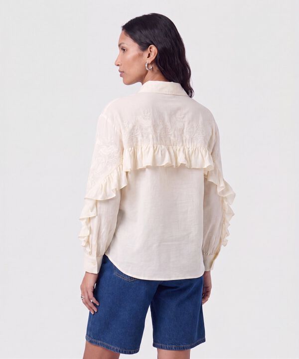 Camisa De Mangas Con Olanes Para Mujer