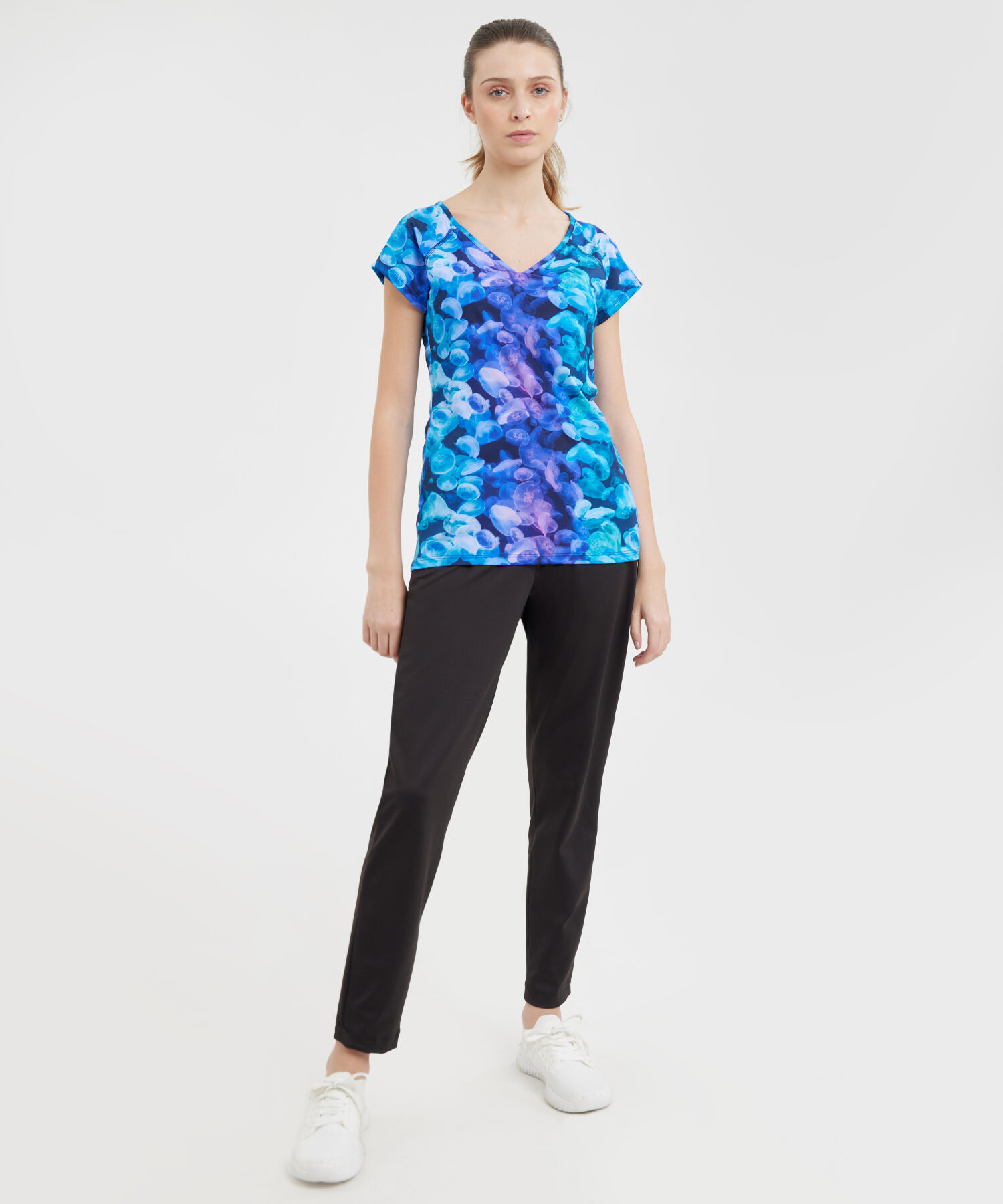 Camiseta Para Mujer, Cuello En V, Manga Corta, Estampada