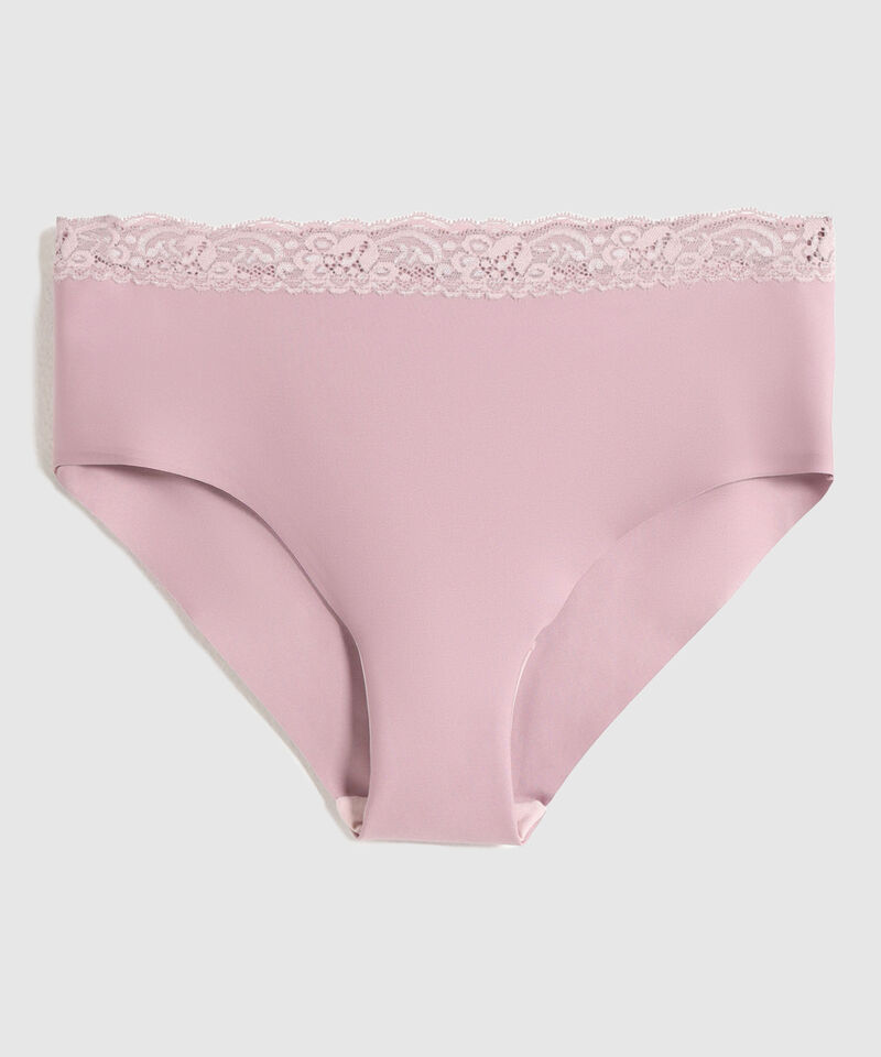 Panty Clásico Unicolor En Microfibra, Tiro Alto Con Encaje