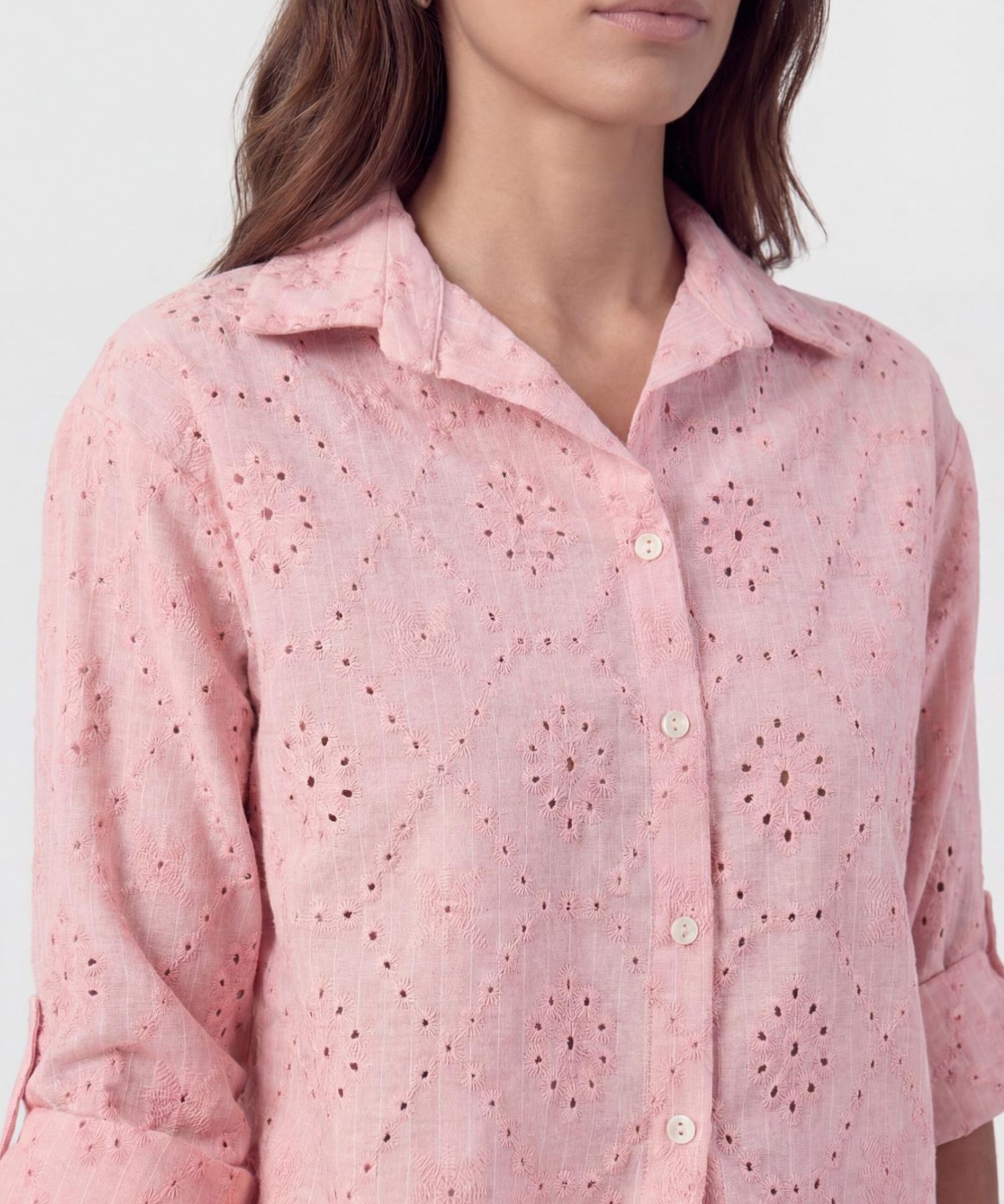Camisa En Broderie Con Charretera Para Mujer