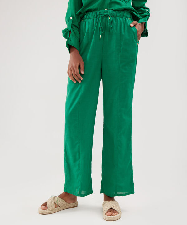 Pantalon Unicolor Bota Recta En Lino image number null