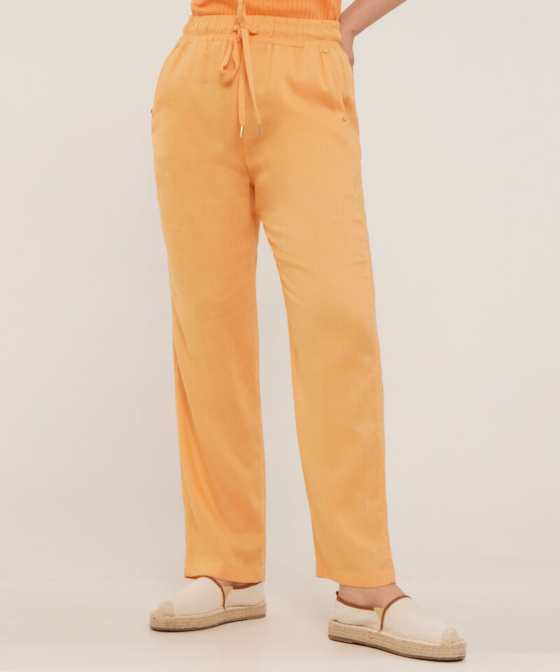 Pantalón Pretina Resortada En Lino Unicolor