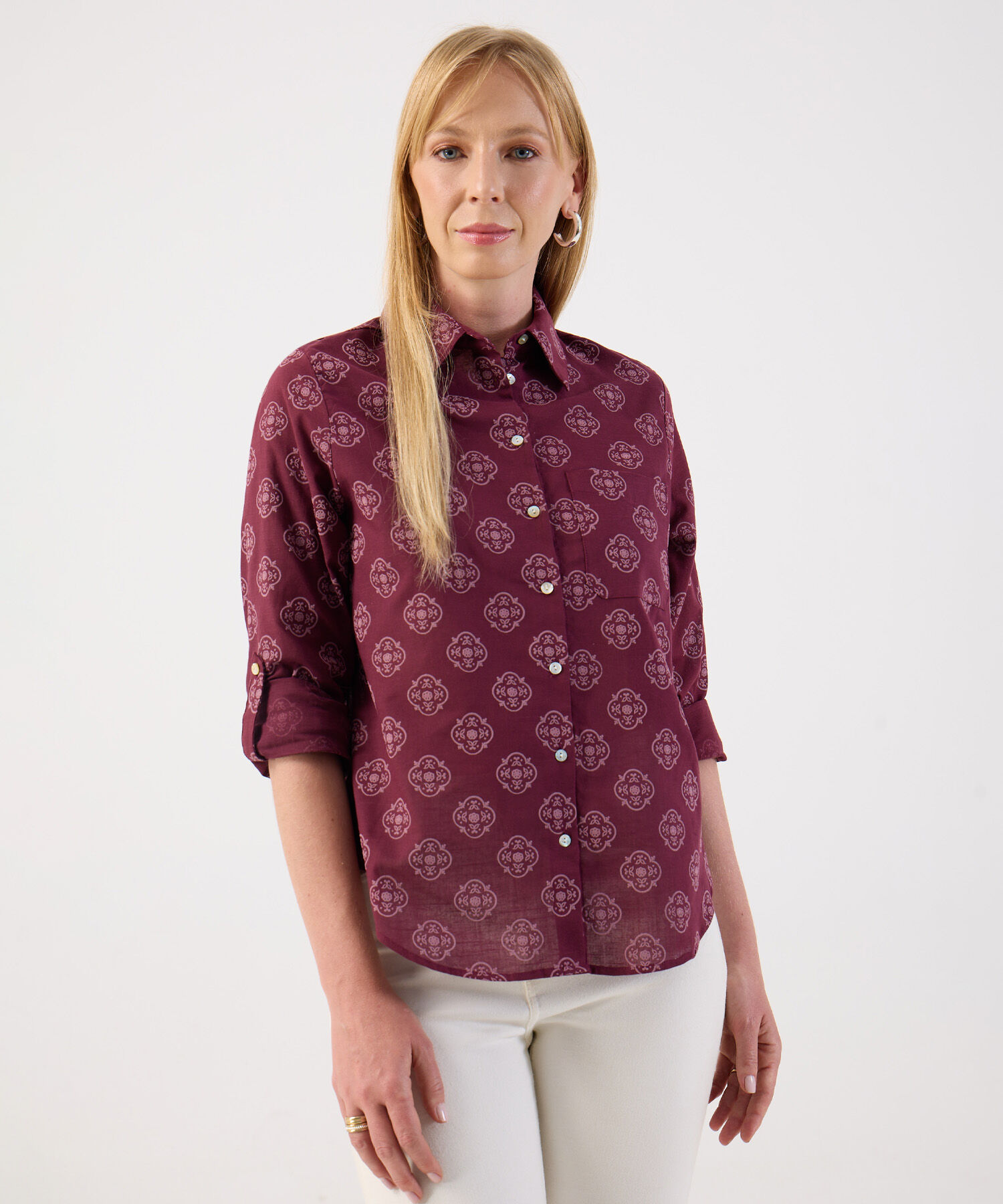 Camisa Estampado Paisley Azul y Blanco