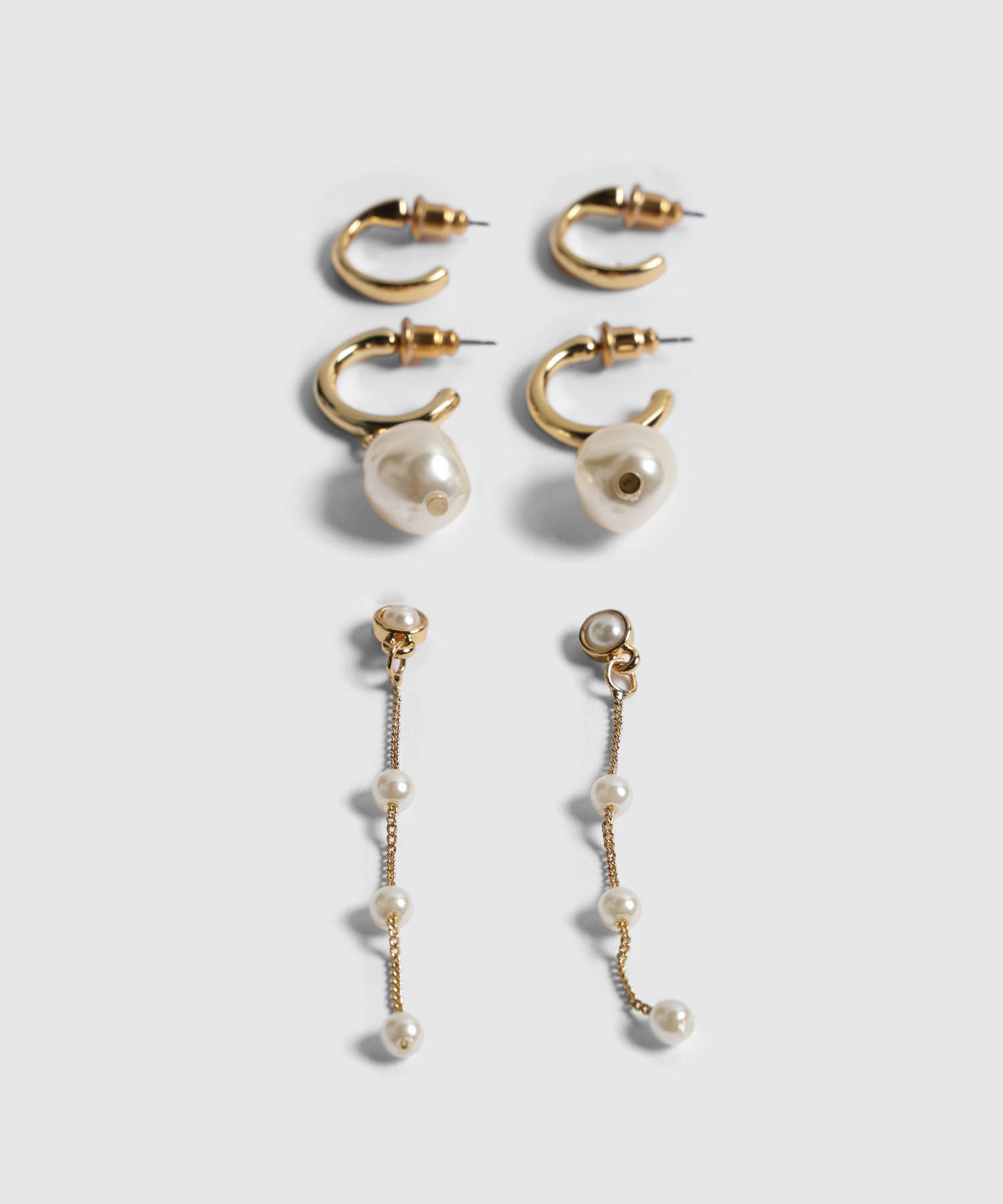 Set x 3 Aretes Dorados con Perlas