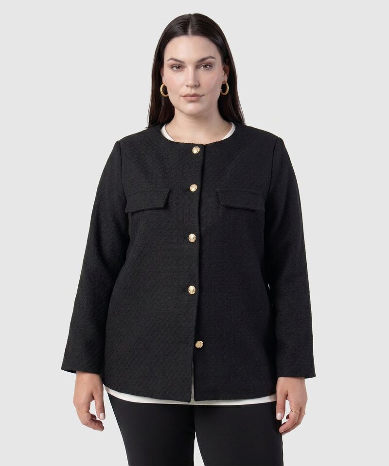 Chaqueta Unicolor Con Botones Para Mujer Curvy