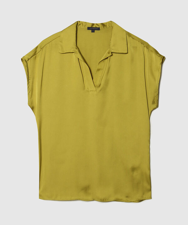 Blusa Manga Corta Corrida Unicolor  En Satin