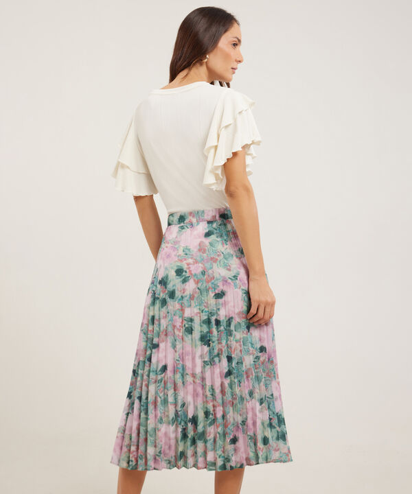 Falda Midi Estampada Con Plisado