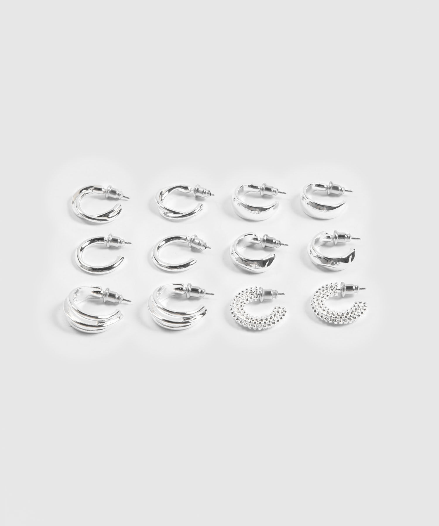 Set x 6 Aretes Plateados en Medialuna