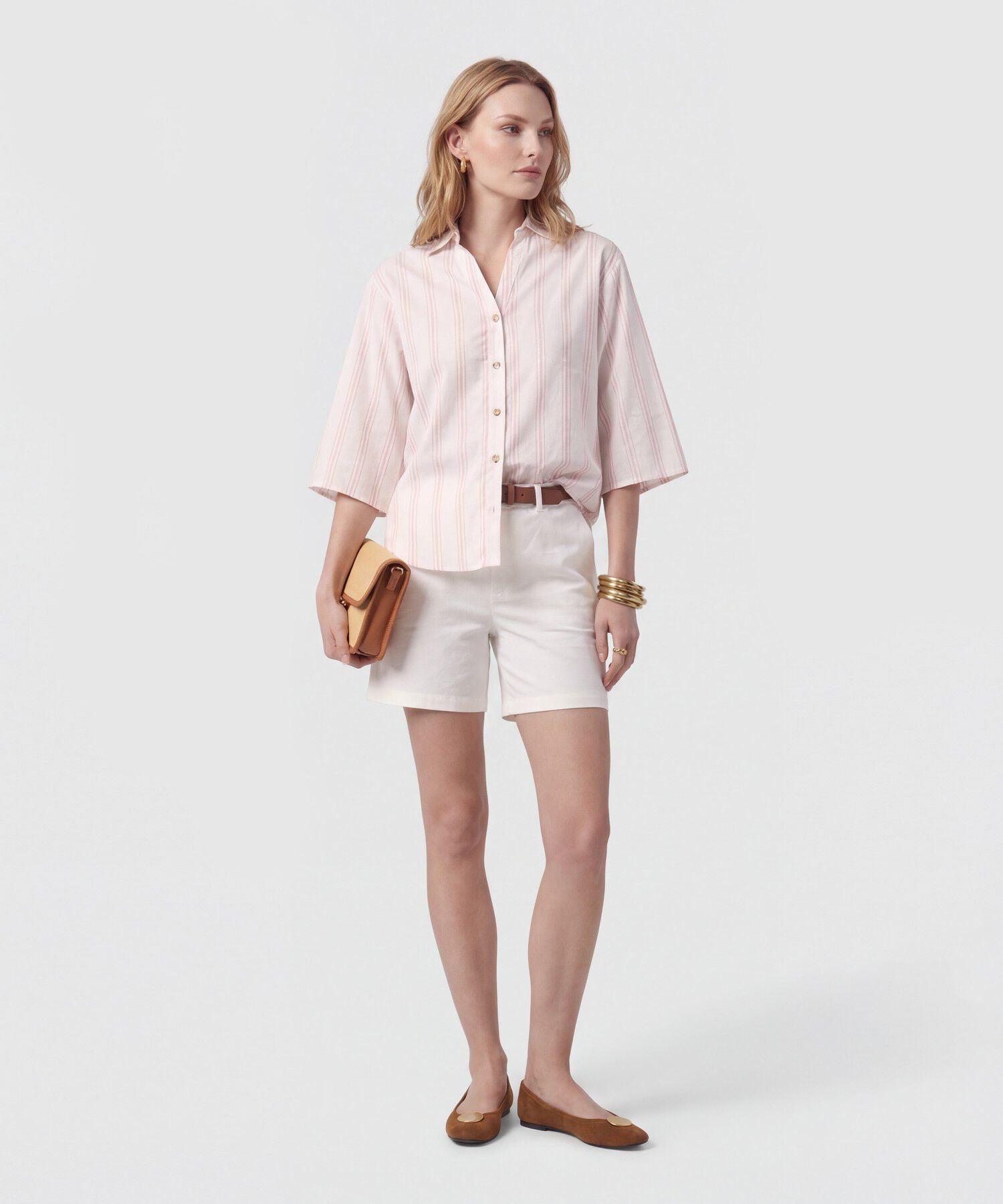 Camisa Manga 3/4 Con Silueta Amplia Para Mujer