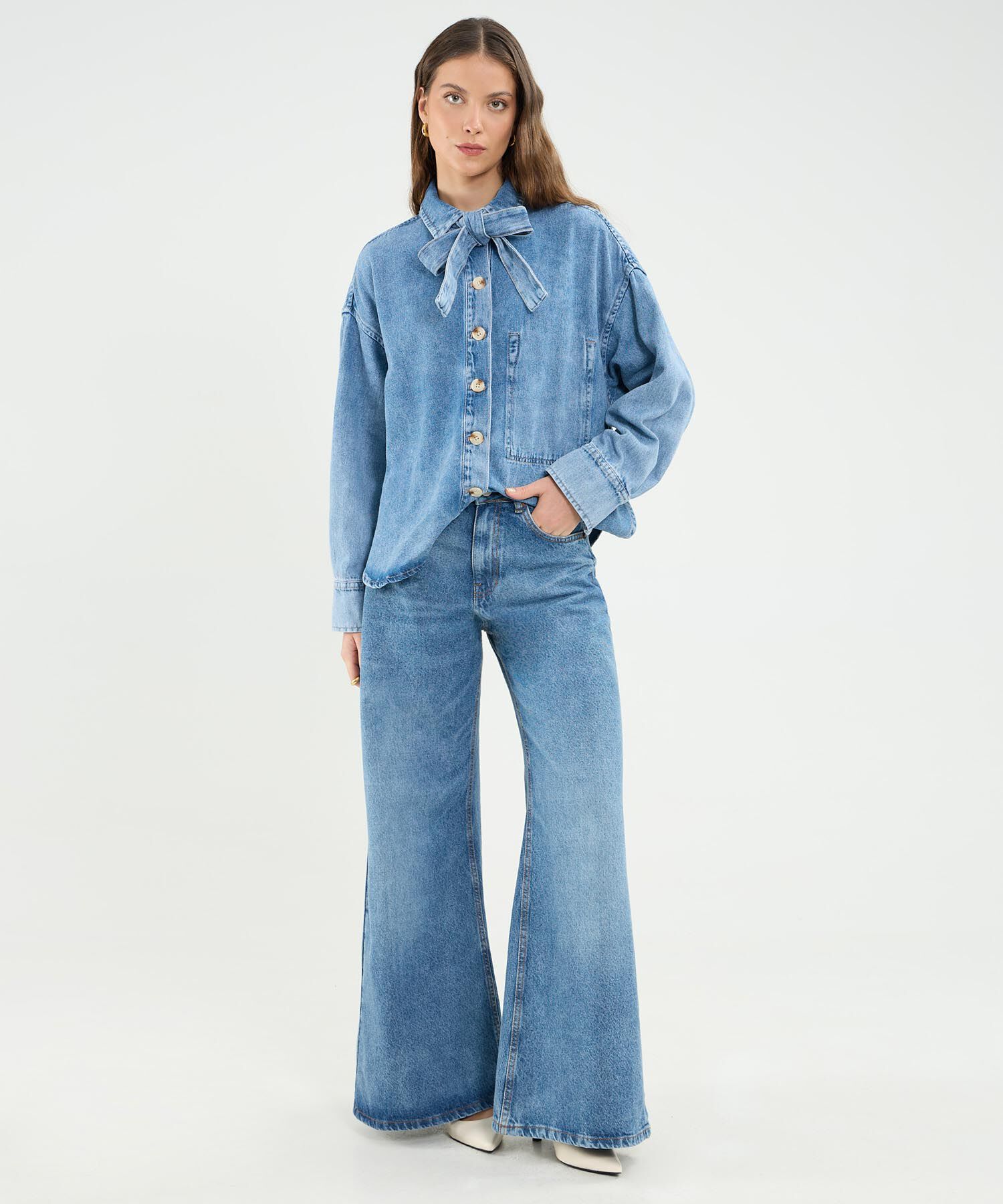 Camisa Denim Oversize Tono Medio Claro