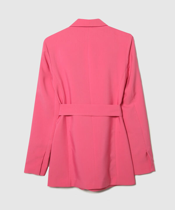 Blazer Unicolor Con Cinturón En Tela Del Cuerpo