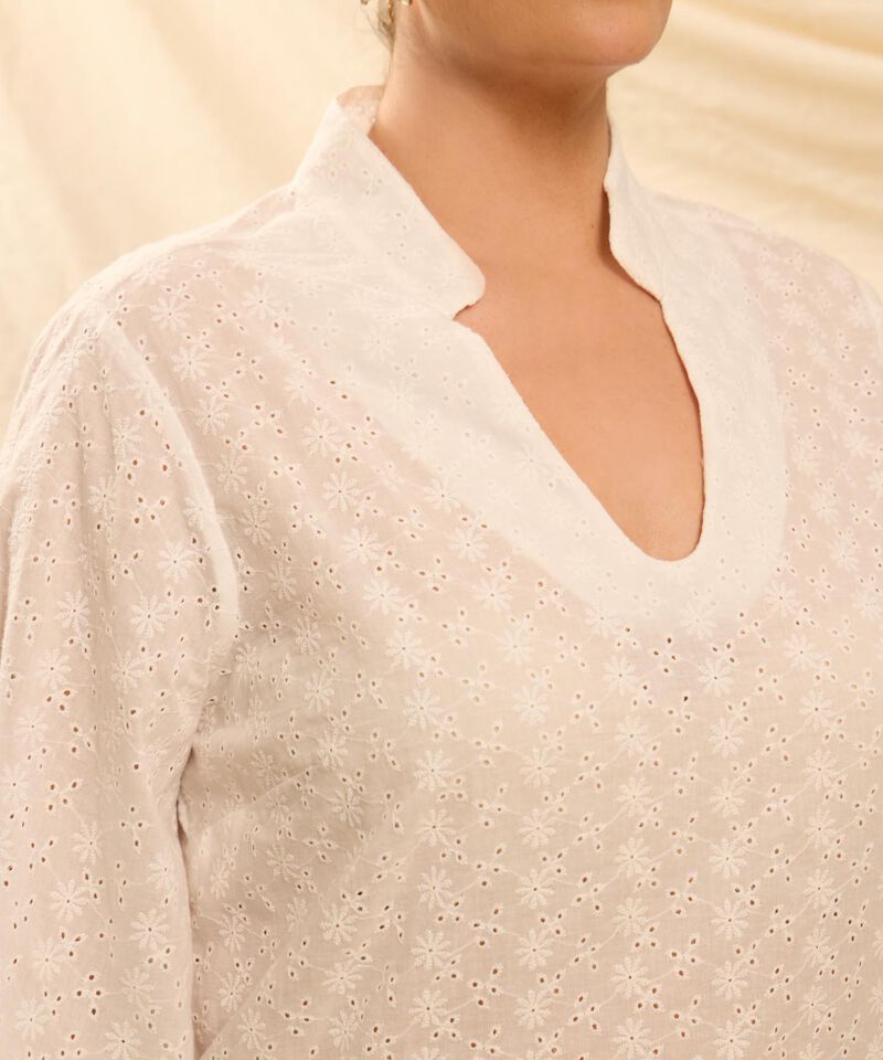 Blusa con Escote V y Manga 3/4 Para Mujer Curvy