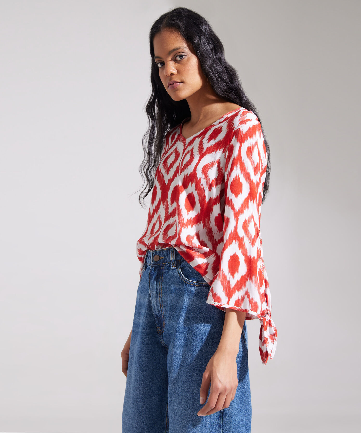 Blusa Estampada Manga 3/4 De Amarre