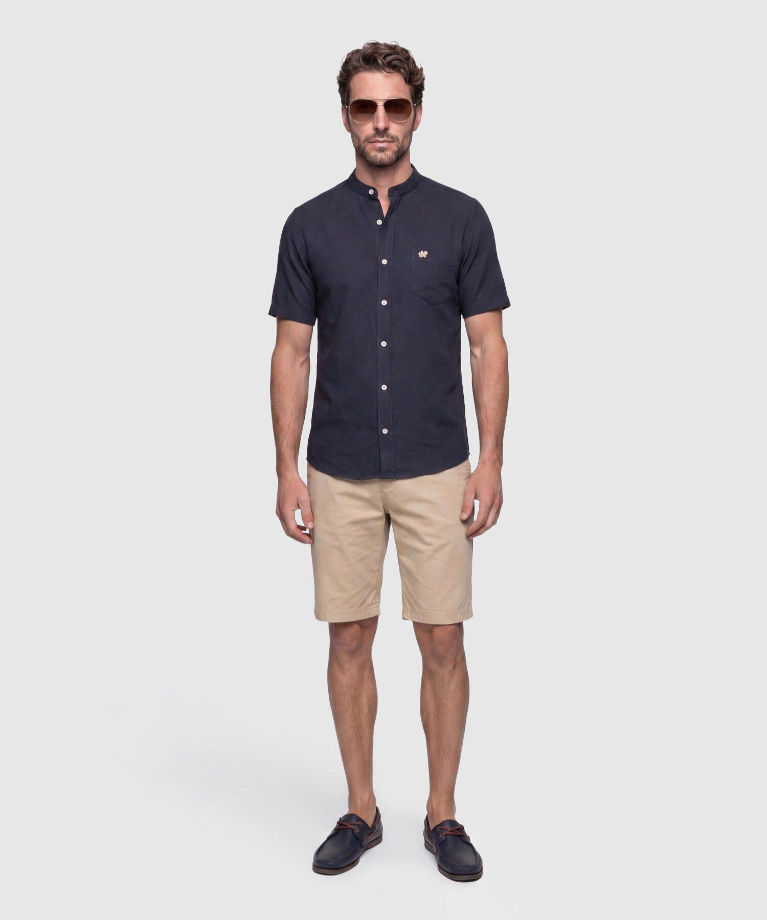Camisa Unicolor Cuello Mao Con Bolsillo 