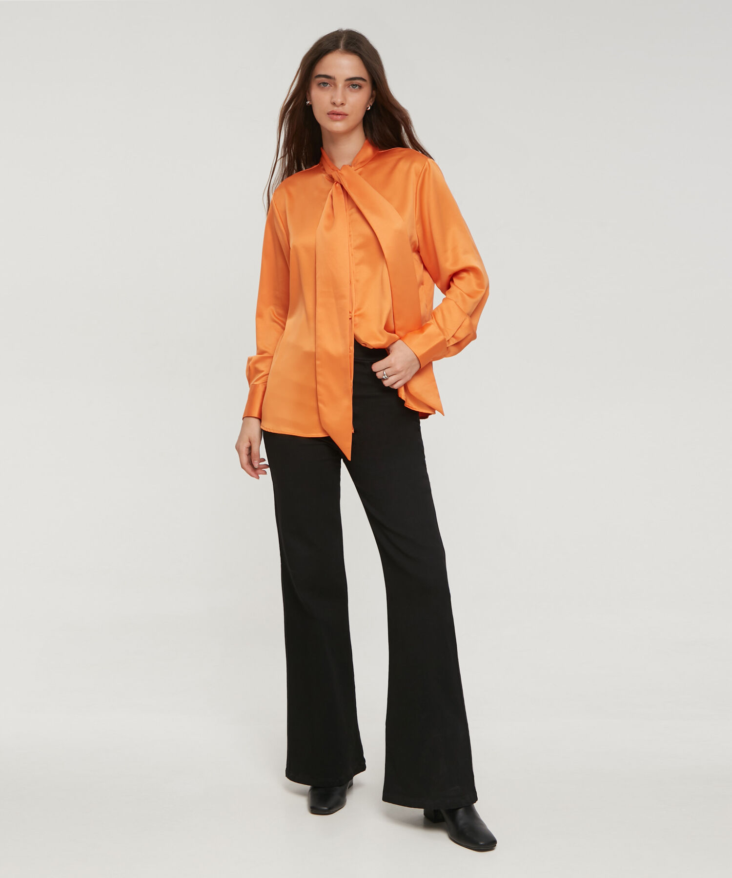 Blusa Manga Larga Cuello Corbata Unicolor