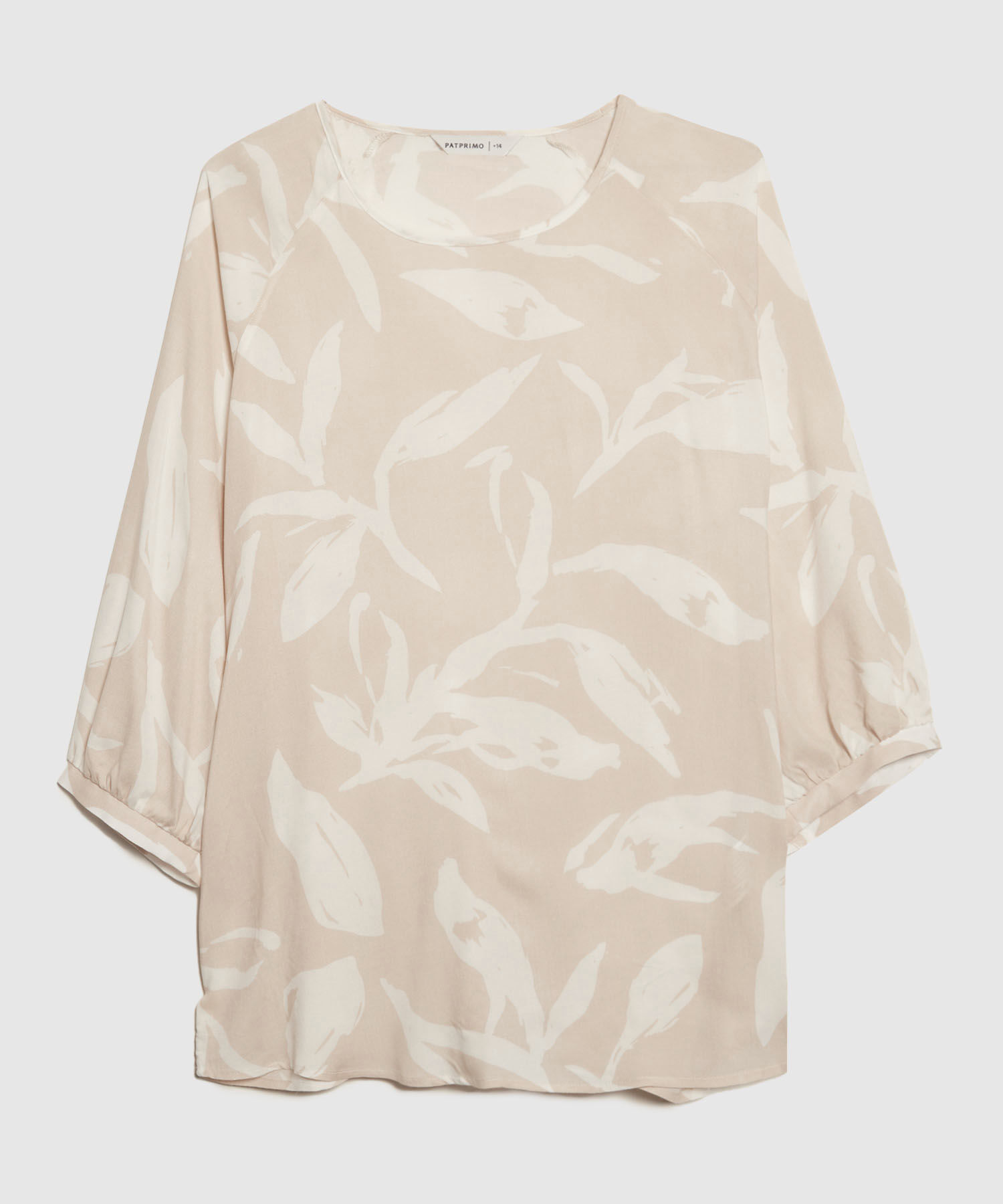 Blusa Estampada, Escote Redondo, Manga 3/4 Con Recogido En Puños