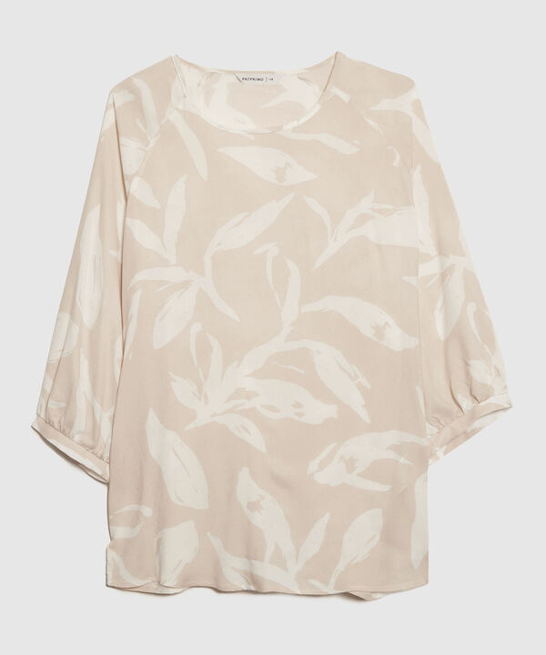 Blusa Estampada, Escote Redondo, Manga 3/4 Con Recogido En Puños