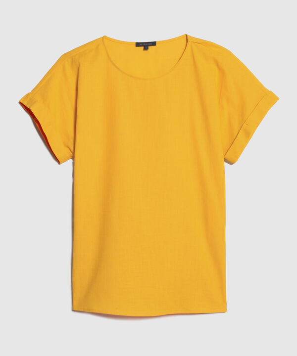 Blusa Manga Corta Con Guardapolvo  En Lino Unicolor