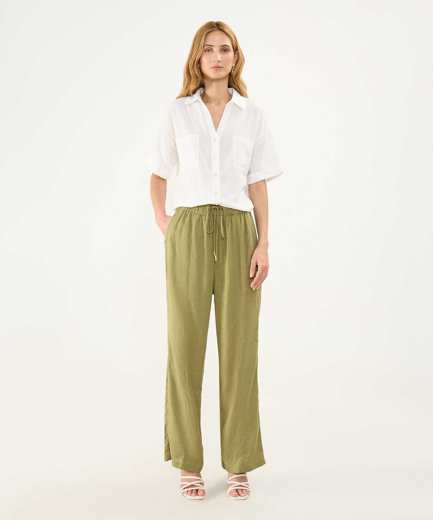 Pantalón Fluido en Efecto Lino