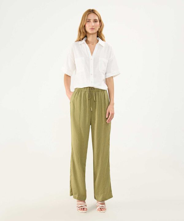 Pantalón Fluido en Efecto Lino image number null