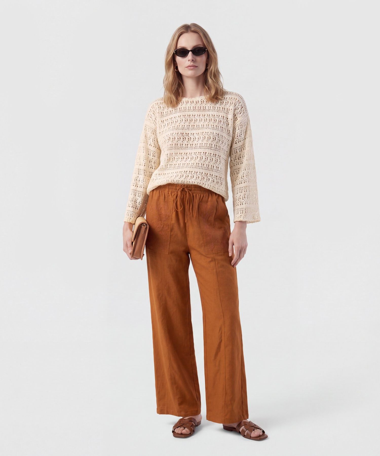 Pantal&oacute;n Wide Leg Con Bolsillos Para Mujer