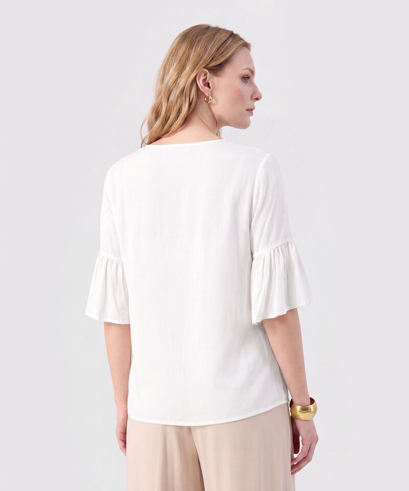Blusa Cuello En V Con Manga Volante Mujer