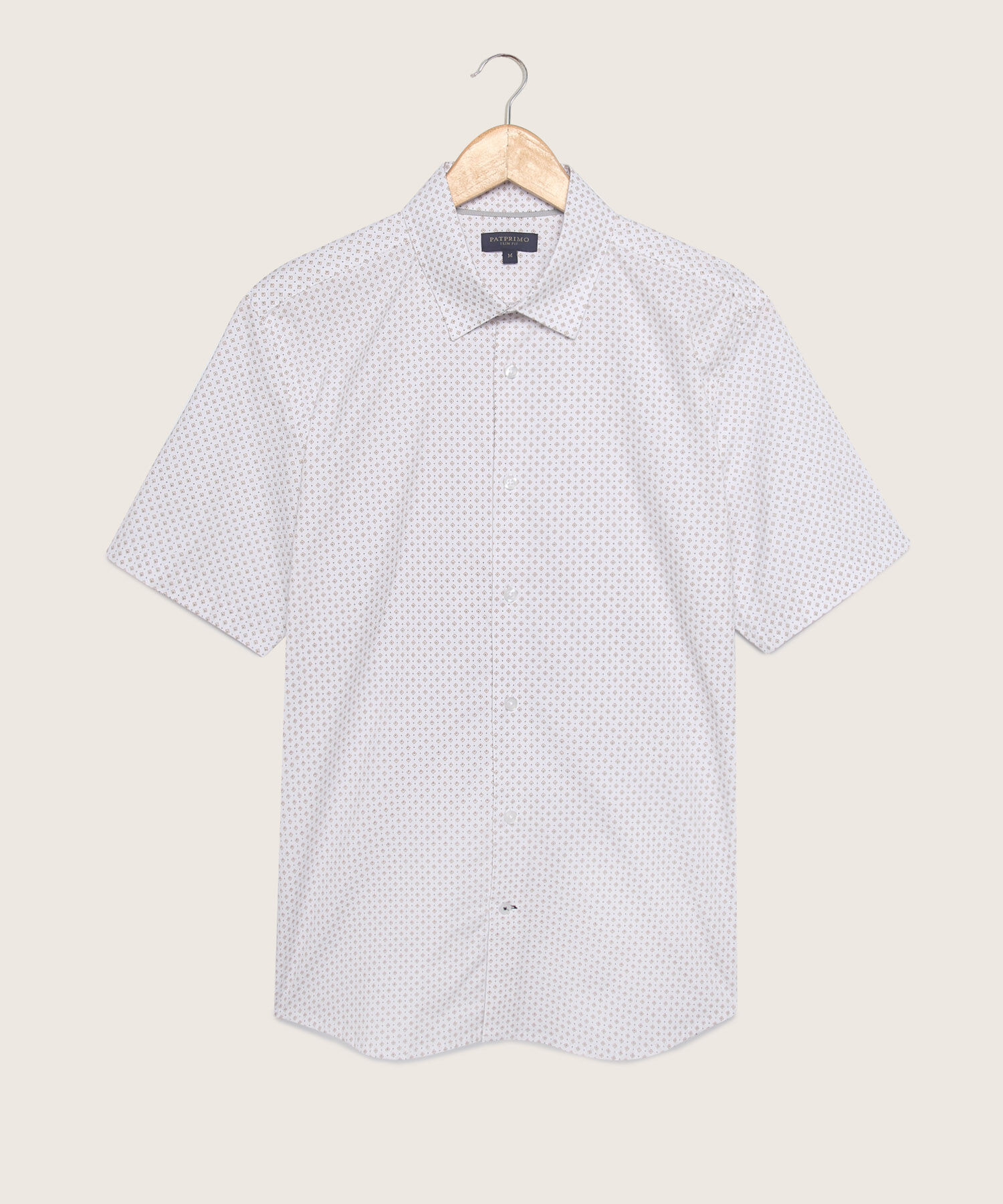 Camisa Estampada Manga Corta, Cuello Formal