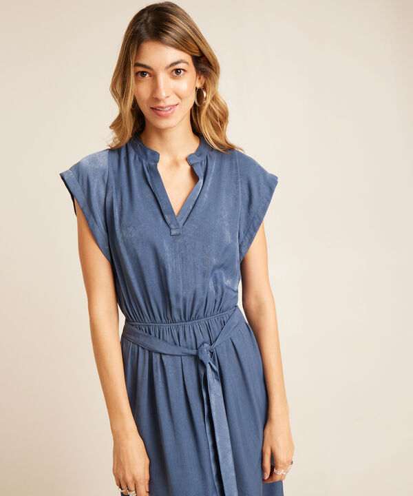 Vestido Manga Corta Volada  Con Cintur&oacute;n