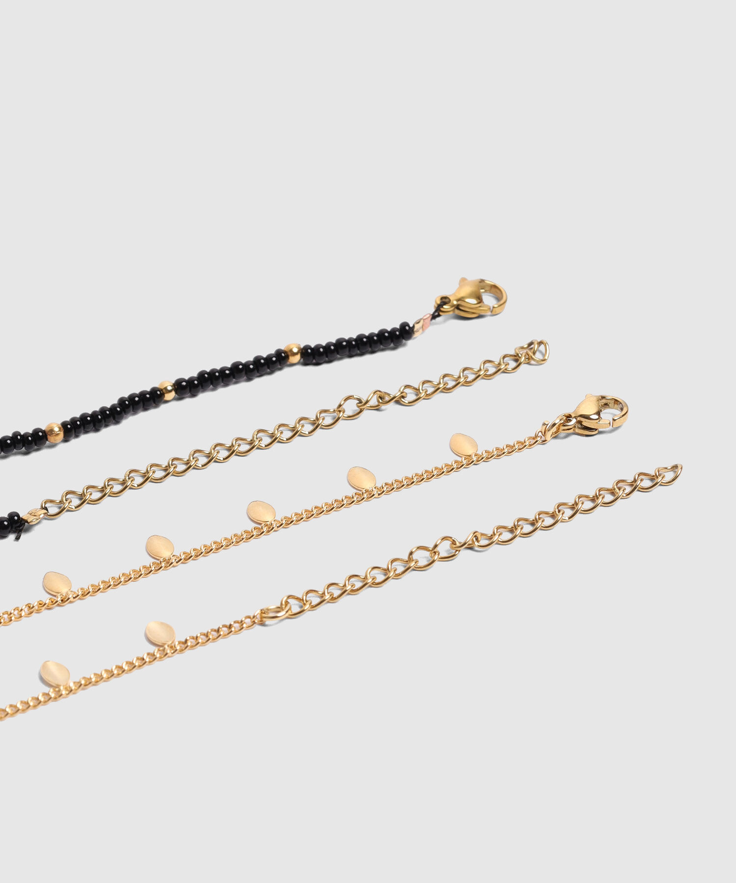 Collar Doble De Cuentas Y Dijes De Hoja Mujer