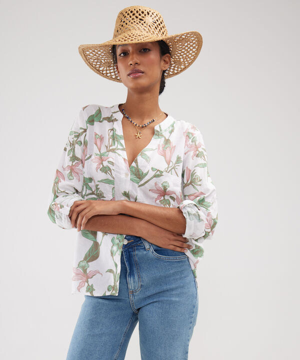Blusa Manga Larga Estampada En Lino image number null