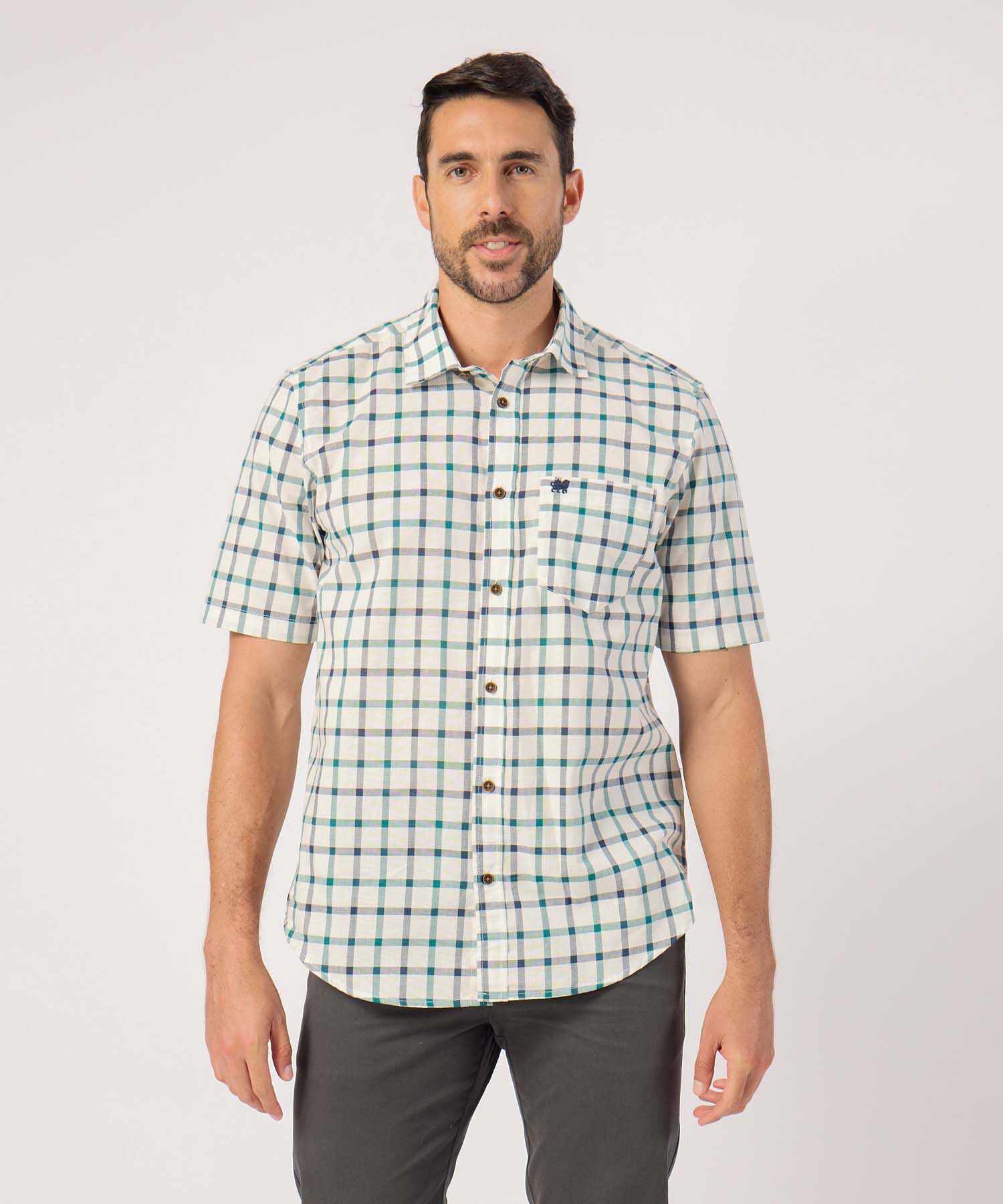 Camisa A Cuadros Manga Corta Con Bolsillo 