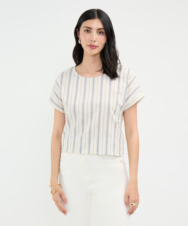 Blusa a Rayas en Efecto Lino image number null