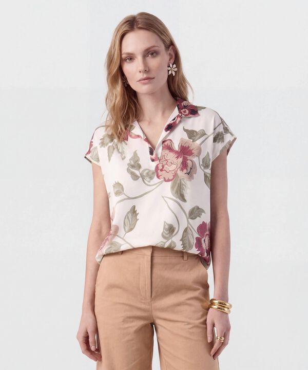 Blusa Cuello Camisero Con Manga Corta image number null