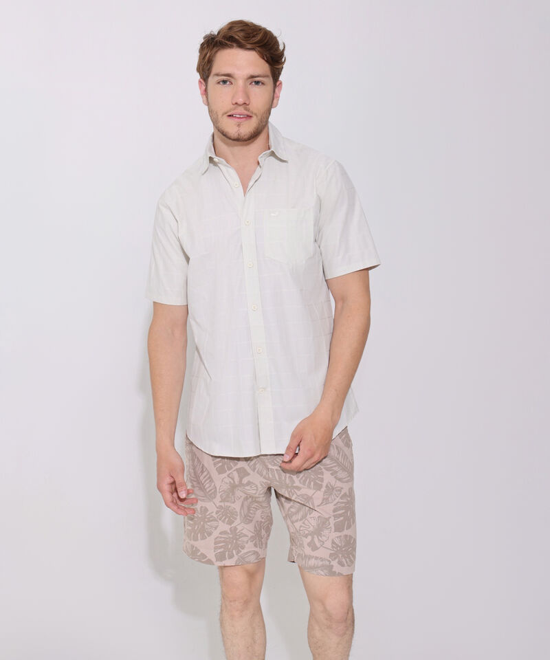 Camisa Unicolor Texturizada, Manga Corta Con Bolsillo Y Silueta Slim Fit
