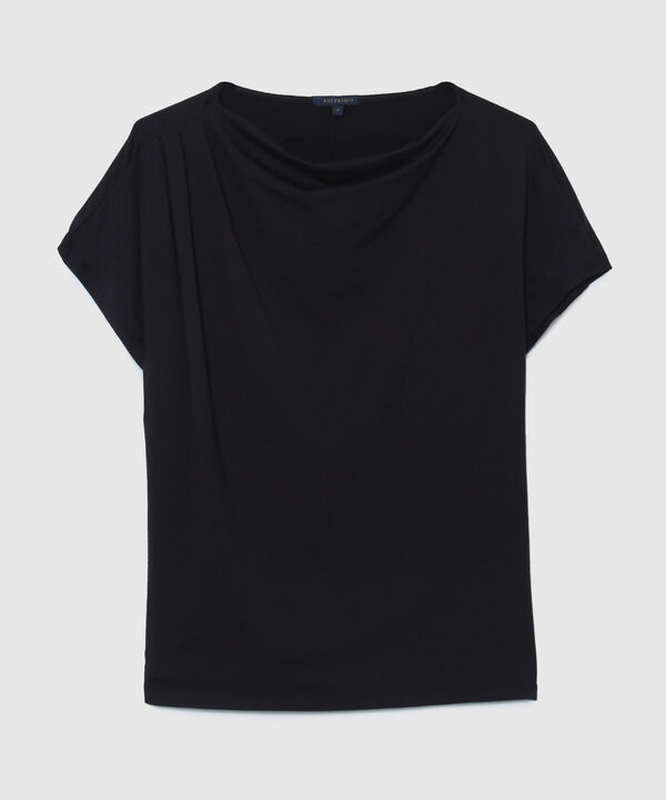 Camiseta Manga Corta Normal, Cuello Ojal Con Drapeado En Hombro Derecho