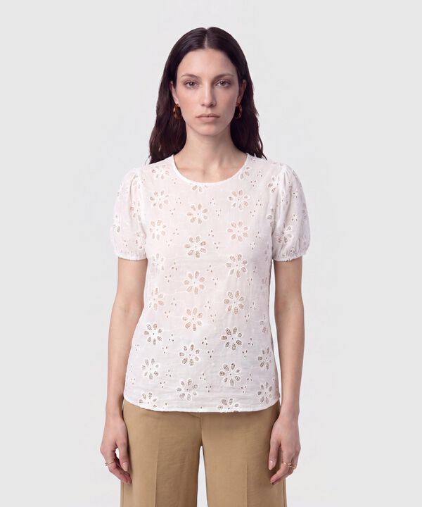 Blusa con Ojalillos Manga Globo Mujer