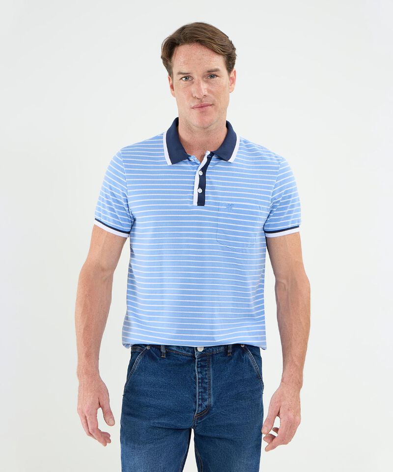 Polo Cuello Y Puños Tejidos Preteñida Con Bolsillo Para Hombre