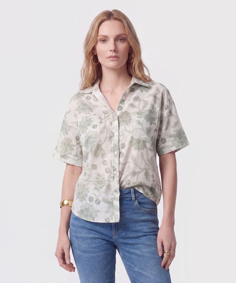 Camisa Manga Corta Con Dobladillo Mujer