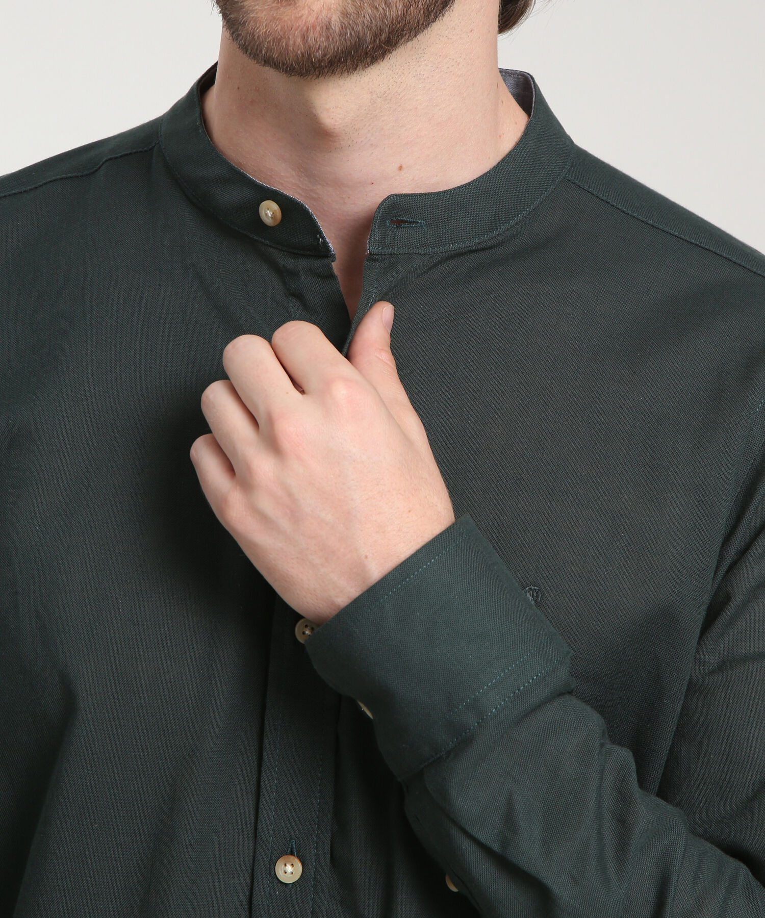 Camisa Manga Larga Cuello Mao Unicolor