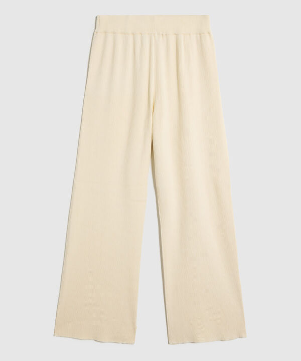 Pantal&oacute;n Wide Leg de Punto Acanalado para Mujer image number null