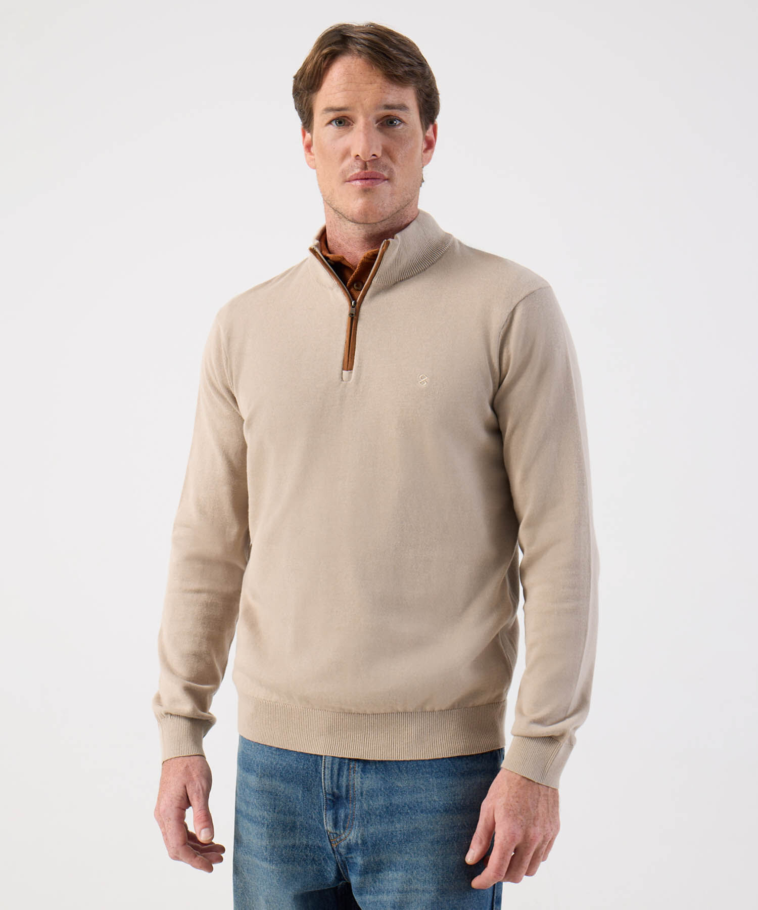 Buzo de Tejido Liso con Cuello Alto y Cremallera Para Hombre