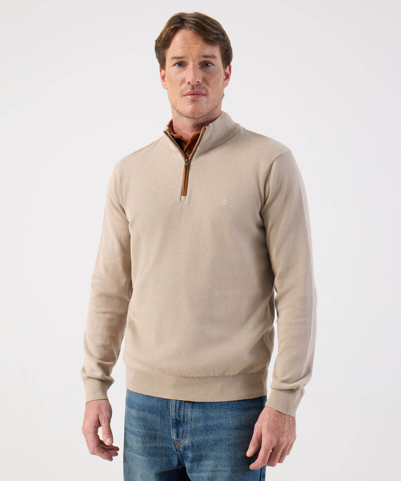 Buzo de Tejido Liso con Cuello Alto y Cremallera Para Hombre