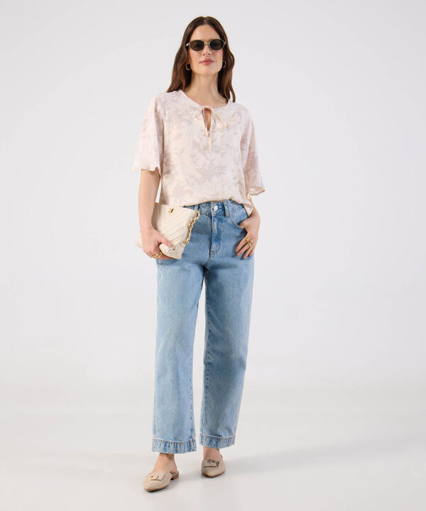 Blusa Para Mujer Lazo En Cuello Manga Corta Suelta image number null