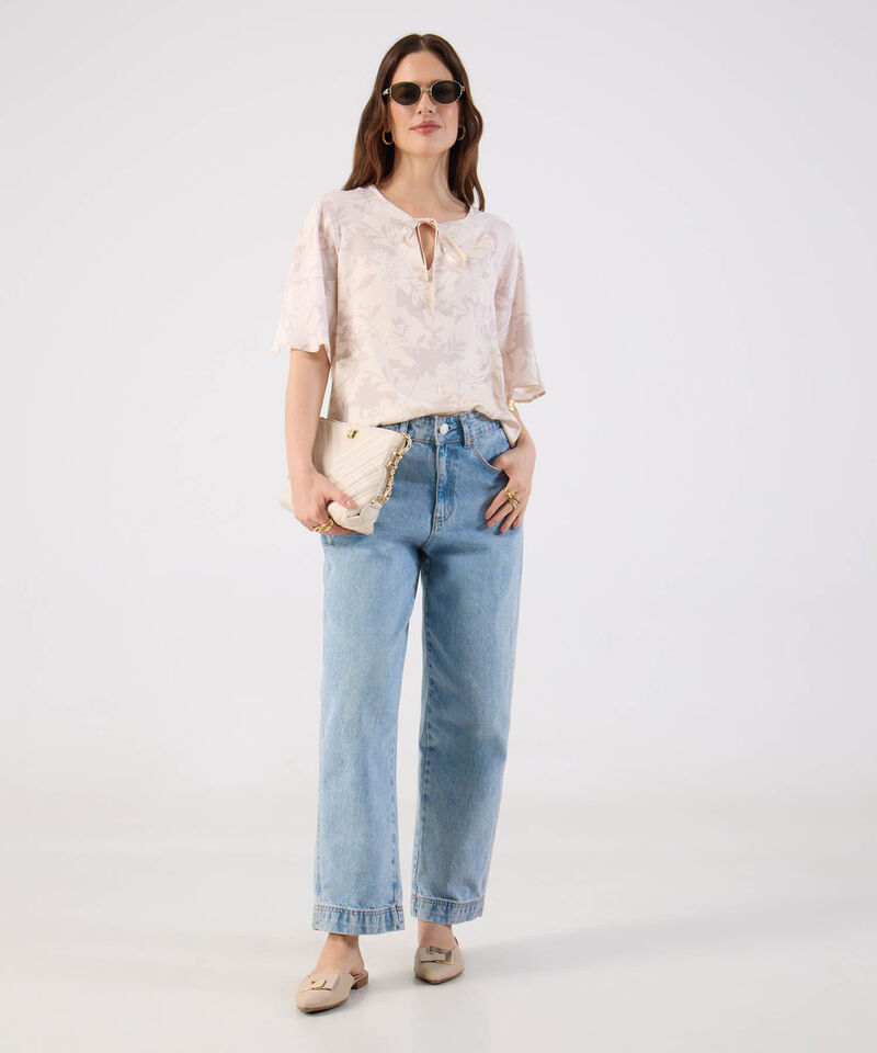 Blusa Para Mujer Lazo En Cuello Manga Corta Suelta