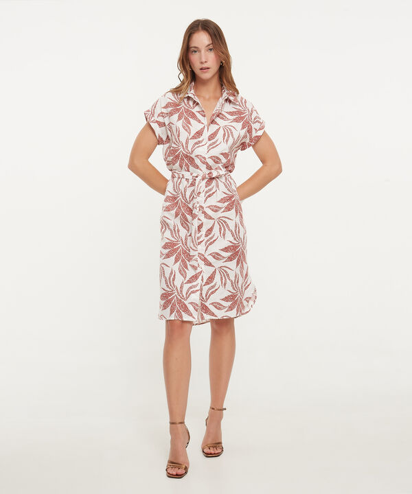 Vestido Camisero En Lino Estampado