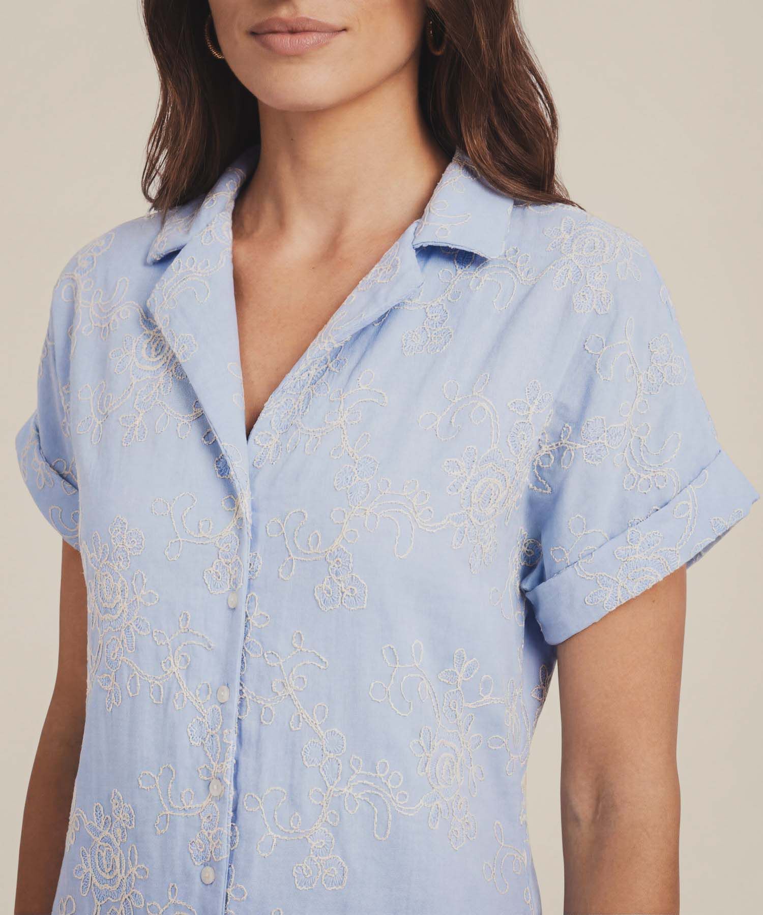 Vestido Camisero con Bordado para Mujer