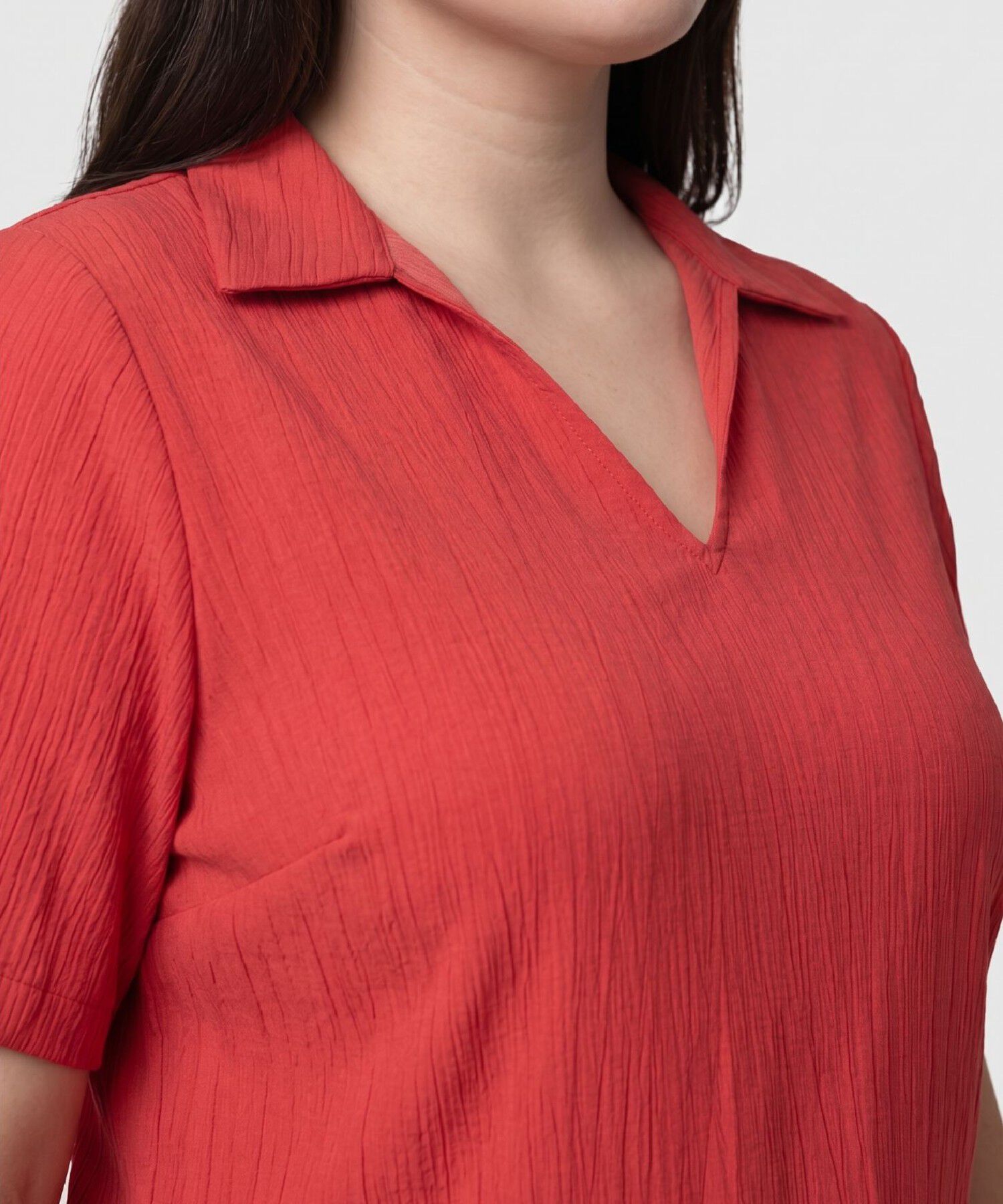 Blusa Texturizada Con Cuello Camisero Mujer Curvy